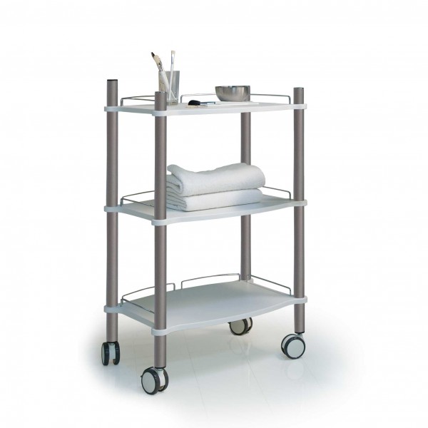 Equipment trolley LamicaDecor with 3 white trays and titanium tubing