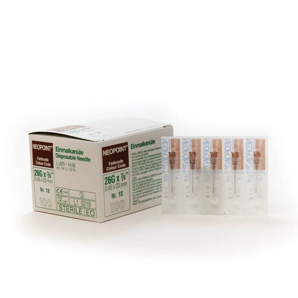 Hypodermic needles, size 18, 100 pieces