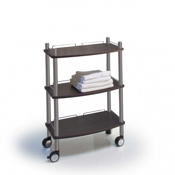 Lamica wood decor equipment trolley, with 3 tiers, wenge, with Titan tubing