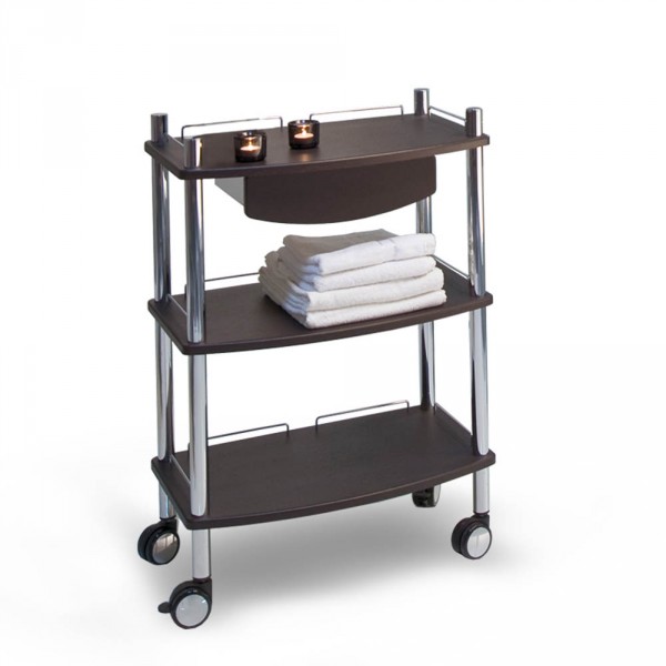 Lamica wood decor equipment trolley, with 3 tiers, wenge, with chrome tubing