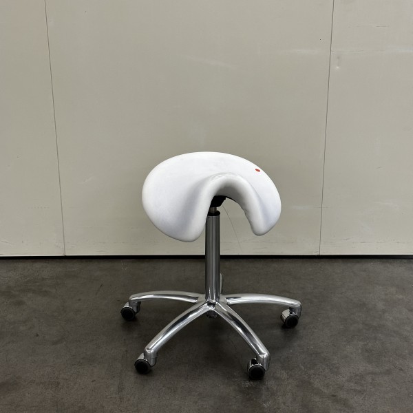 Sattelsitz-Hocker anatomisch Large, Weiß inkl. Chromfuß