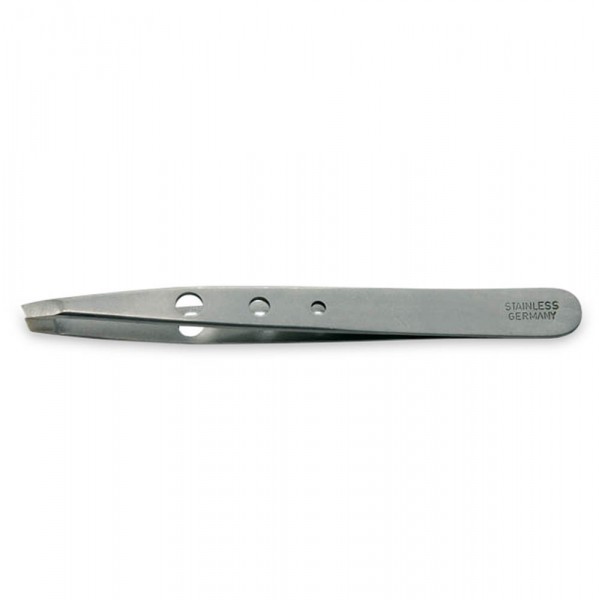 Hole pattern tweezer, slant tip, stainless steel